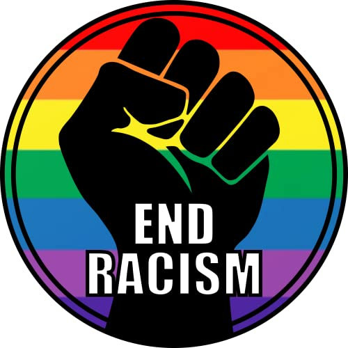LGBT BLM End Racism Rainbow Pride Bumper Sticker – Black Lives Matter LGBTQIA Premium Vinyl Aufkleber 7,6 x 7,6 cm | für Autos Automobile Fenster Flaschen Spiegel Outdoor Kreis Schild + besser als