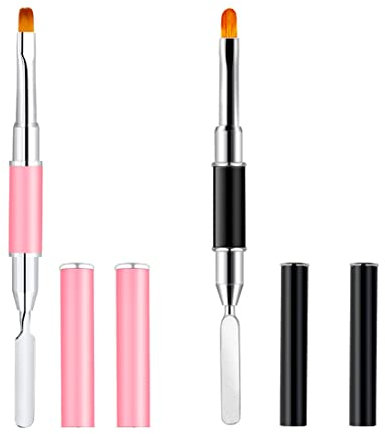 REQAG 2 Pezzi Pennello Gel Unghie Ricostruzione Pennello Polygel 2 in 1 Dual-ended Nail Art Penna Accessori Unghie Strumenti Gel UV Acrilico Unghie Extension Nail