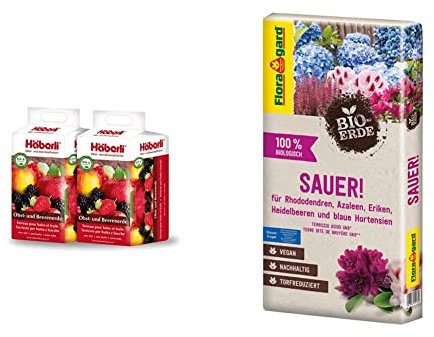 Floragard torffreie Obst- und Beerenerde 2 x 25L - für Naschfrüchte - 50 Liter, 121778, erdfarben & Bio-Erde Sauer 1x40 Liter