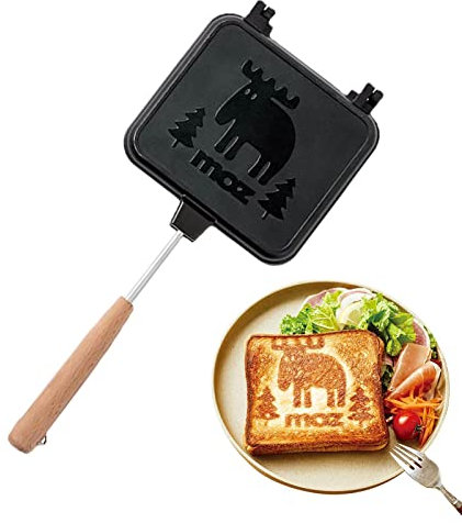 Sandwich pour Camp,Plaque Cuisson Sandwich légère Amovible | Sandwicherie Camping avec poignée en Bois pour Muffins Anglais, Croissants, gaufres Cyhamse