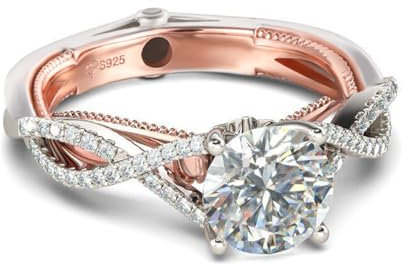 Jeulia Zweifarbige Ringe aus Sterlingsilber für Damen: Ewigkeitsring mit gedrehten Reihen im Rundschliff, Versprechensring, Verlobungsring, Zirkonia, Schmuck, Jubiläumsgeschenk (Roségold, 56(17.7))