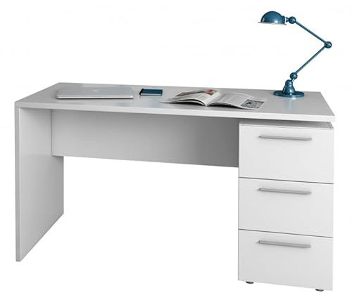 HOGAR24 ES Mesa despacho o Escritorio con 3 cajones, Color Blanco Artik