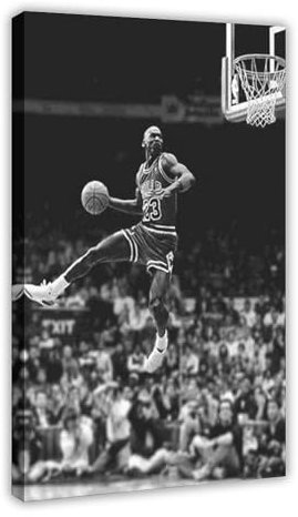 GeDiz NBA Slam Dunk Contest Michael Jordan Leinwand-Poster, Wandkunst, Dekordruck, Bild Gemälde für Wohnzimmer, Schlafzimmer, Dekoration, Rahmenstil, 50 x 75 cm