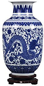 Céramique Chinoise, Vase à Fleurs en Porcelaine Bleue et Blanche Jingdezhen, Grand Vase en céramique Dargon Chinois Fait à la Main, Vase décoratif Asiatique, 11 »