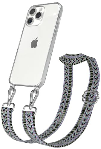 EAZY CASE Handykette - Verstellbares Taschenband kompatibel mit iPhone 15 Pro Max, Schulterriemen, Handykordel mit Silikon Hülle, Umhängetasche, Lila Grün Silber