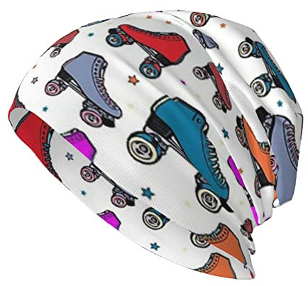 DOFFO Antarktis Penguins bedruckte weiche Beanie-Mütze für Herren, Strickmütze, Wintermütze, Strickmütze, Bunte Rollschuhe, 0-1