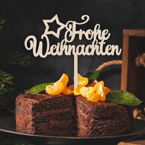 CAKE TOPPER Frohe Weihnachten Stern aus Holz - Tortendeko & Kuchendeko - Weihnachtsdeko - Torten-stecker