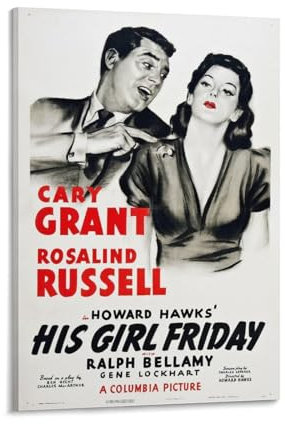 LIANGSHUANG Póster de películas americanas en blanco y negro con texto en inglés His Girl Friday (20 x 30 cm)