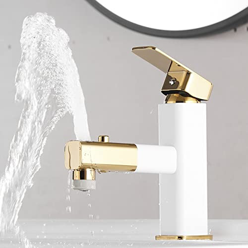 Rubinetti da Cucina Miscelatore con Doccetta Estraibile Miscelatore Lavabo Rubinetto da Cucina 3 modalità di Getto Miscelatore per Cucina Lavello Bagno Miscelatore Lavabo con Doccia Bianco+Oro,Inferi