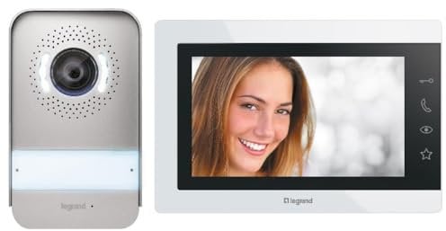 LEGRAND, EASYKIT Essential Video-Türsprechanlagen-Set mit 2-Draht-Anschluss, 7-Farbmonitor & Weitwinkelkamera, 1-/2-Familienhaus-Set, erweiterbar, Steckernetzgerät, IP54-IK07, Farbe: Weiß, 367910