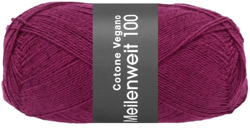LANA GROSSA Meilenweit Cotone Vegano| Die Alternative ohne tierische Fasern | Handstrickgarn aus 76% Baumwolle, 14% Polyamid & 10% Polyester | 100g Wolle zum Stricken & Häkeln | 420m Garn FB18