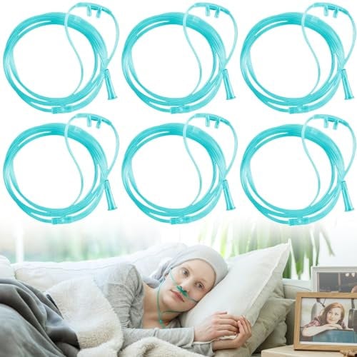 6 occhiali da naso a ossigeno: 5 m per dispositivo di ossigeno, occhiali da naso con tubo di ossigeno, occhiali da naso con tubo O2 da 500 cm, per ossigeno, terapia respiratoria, occhiali da naso