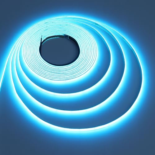 TOPAI 24V COB LED Streifen 5M Eisblau, Schmal 5mm Breit LED Strip Selbstklebend 400LED/M CRI>90, Nicht Wasserdicht Flexibles Schneidbar für Innenbereich Heim Küche Deko DIY