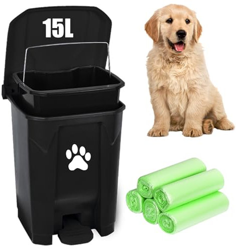 mayayaday Outdoor Dog Poop Trash Can, Dog Waste Trash Can for Backyard Garden Home with Lid, Removable Inner Bin, Green Waste Bag, Black Fully Assembled