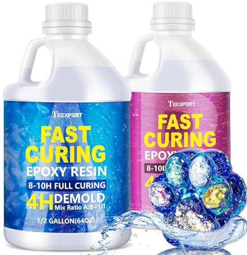 Teexpert Epoxy Resin - Fast Curing Resin 1Gallon 4 Hours Demold Crystal Clear & Self-Leveling Casting Resin, 8-10 Hours Quick Cure Epoxy Resin Kit for Jewelry, Ring, Keychains, Coaster, Wood, Molds