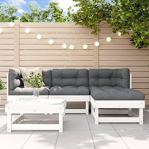 ULUYYUC 5-TLG. Garten-Lounge-Set, Polsterbank Bodensofa Eckbankgruppe Schlafsofa Geeignet für Balkon Garten Außenbereich Hinterhof Weiß Massivholz Kiefer