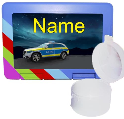 Maus-Design Kinder Brotdose mit separater Obstdose Name mit Schriftartwahl/Farbwahl Brotbox + Schriftwahl für Name (Polizei)