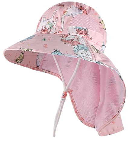 MK MATT KEELY Sonnenhut Kinder UV Schutz 50+ Mädchen Schirmmütze Sommer mit Breiter Krempe für 3-12 Jahre,Rosa U