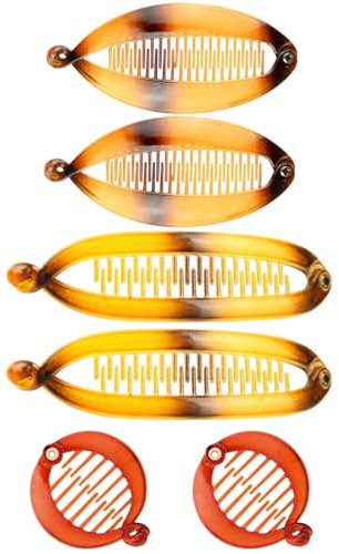 PLABBDPL 6 Stück Flexible Bananen-Clips Haarkamm und Runde Clips für francêsische Spange Fischschwanz Zöpfe Haarspange Kamm Halter Haarstyling Zubehör braun für Frauen und Mädchen