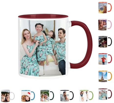 Générique Mug Personnalisé Avec 2 Photos - Personnalisable Avec vos Photos -Cadeau Personnalisé - Tasse à Café Personnalisable Céramique Mug-Va au Micro Ondes,325ml (Wine)