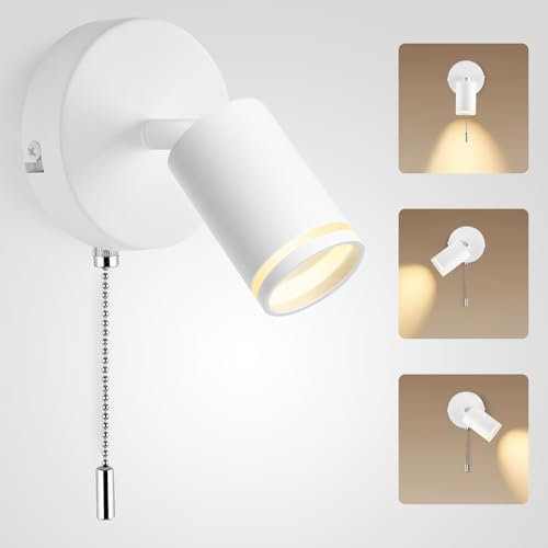 YindaLux Applique da Parete Interno - 350°+90°Orientabile - Lampada da Parete con Interruttore - Attacco GU10, max. 50W - Bianco Opaco 230V Applique Per Camera da Letto, Soggiorno - Senza Lampadina