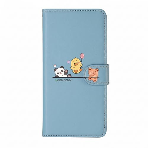 Aisenth Case for iPhone 16 Pro Max, Cute Bear, Cat, Panda, Duck, Koala Animal Cartoon Pattern PU Leather Wallet Flip Case Shockproof Magnetic Cover with Kickstand, Card Holder, Matte Blue