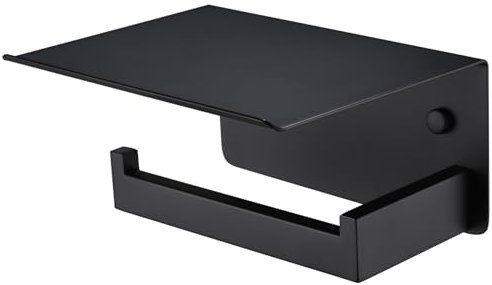 APLusee Toilettenpapierhalter mit Ablage, Linke Seite, 304 Edelstahl, Wandmontage, Mattschwarz