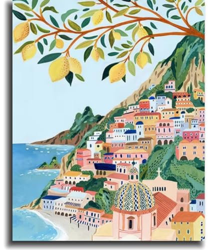 vooiceofco Peinture Numero Adulte,Peinture par Numero Adulte,Peinture Numero Enfant,DIY Peinture Acrylique pour Adultes débutants Facile sur Toile,40×50 cm sans Cadre-Paysage méditerranéen
