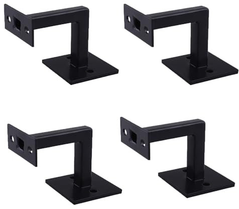 4pcs Black Handrail Stair Brackets Heavy Duty Banister Rail Standers Hand Rail Brackets Suits Wood Metal Stair Banister Rails Wall-Mounted Stair Rail Brackets (65mm*64mm)