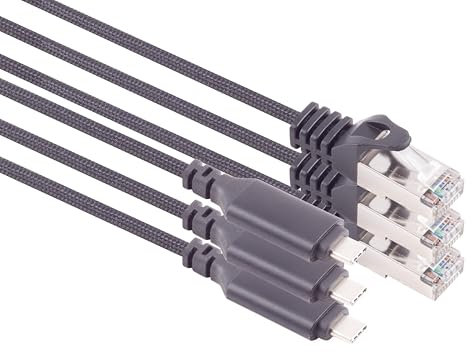 1aTTack.de Cavo adattatore USB-C a LAN, 3 pezzi, 1 Gbit, trasferimento dati da USB C 3,1 a RJ45, Ethernet Cat6, Compqtible con smartphone, laptop, MacBook, 2 m