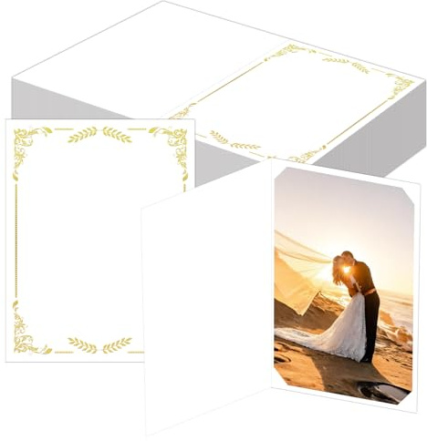 Lot de 50 dossiers photo en carton pour photos de 10,2 x 15,2 cm ou 12,7 x 17,8 cm, inserts photo, cartes de notes pour portraits, salle de classe, bricolage, remise de diplôme, mariage (blanc)