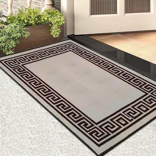 Cozy Haven Athena Door Mat – Non-Slip Washable Doormat, Heavy Duty Welcome Dirt Trapper, Water Absorbent Floor Mat for Indoor/Outdoor Use, Front Entrance, and Kitchen (Beige & Brown, 50x80 cm)