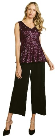 Izabel London Sparkly Sequin Sleeveless Peplum Top for Women UK with a v-Neck, a Hip Length Hem and Sequins. Purple
