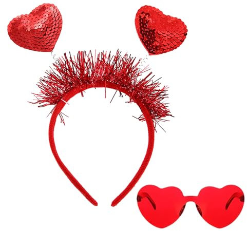2 Stück Herzbrille Rot und Herz Haarreif Set,Amor Kostüm Damen Accessoires,Glitzer Herz Sonnenbrille,Fasching Haarreifen Herzen,Karneval Brille Rote,Liebe Partybrille,Für Valentinstag Hochzeit JGA