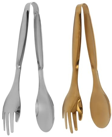 SUPYINI 2er-Pack Buffetzange, 2-in-1-Salatzange aus Edelstahl, Servierzange, Löffel-Gabel-Zange, Salatzange mit Edelstahl-Lebensmittelklammer für Gebäck, Buffet, Küchenzubehör