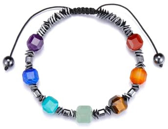GEHECRST 7 Chakra Armband Edelstein Armbänder Natürliche Chakra Steine Yoga Armband Healing Reiki Energietherapie Glückbringen Edelstein für Damen Herren (Hämatit-Stil)