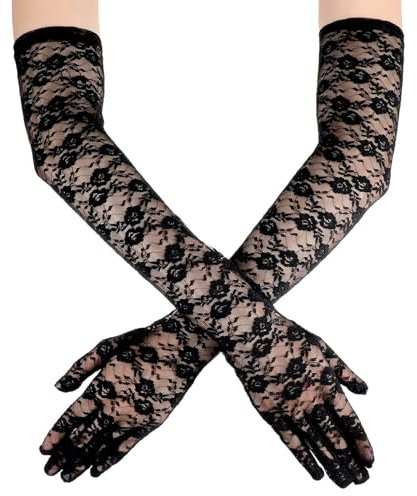 YUXIANLB Lange Spitzenhandschuhe Elegant Vintage Ellenbogenlang für Hochzeit Braut Ball Abendkleid Oper Prinzessin Kostümparty Damen Handschuhe aus Hochwertig Weich Festlich Galaball Gesellschaft