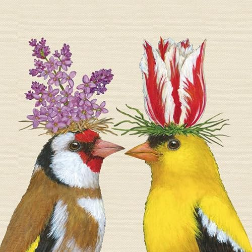 20 Servietten Tiermotive Vogelpaar mit Blumenschmuck als Tischdeko. Papierservietten mit Motiv. Auch für Decoupage und Serviettentechnik 33x33cm