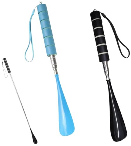 2 Stück Schuhlöffel Lang Kunststoff Ausziehbarer Schuhanzieher Shoe Horn | 29-70cm Verstellbarer für Herren Damen Kinder Senioren (Blau und Schwarz)