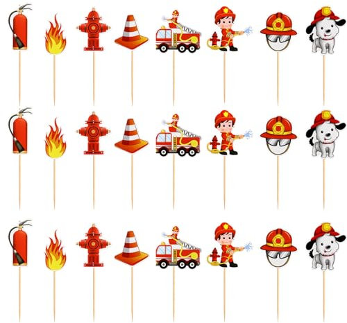 24 Stück Feuerwehr Geburtstag Deko,Feuerwehr Kuchen Deko Geburtstag Cupcake Feuerwehrmann,Cake Topper Decoración Fireman Figuren,Tortendeko Feuerwehrauto Dekor Kindergeburtstag