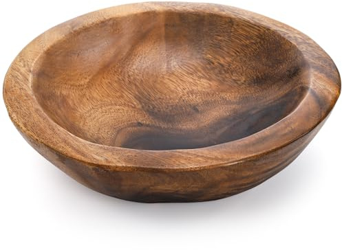 ZENFUN Wooden Decorative Bowl, Wood Round Serving Bowl, Walnut Tray Dish Kitchen Dining for Fruits, 9.4 Diameter x 2.5 Height, Seamless