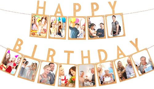 Ovanda Foto Girlande 1 Geburtstag,Banner Kraftpapier, Baby Fotogirlande, Baby Ersten Geburtstag Foto Banner, Mädchen Jungen Happy Birthday Banners,Braun Kraftpapier Girlande,Kinder Monatlich Bild Prop