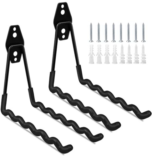 Enenes Garage Storage Utility Hooks, 2 Pack Garage Garden Tool Organizer, 18CM Steel Wall Mount Hooks, Garden Large Wave Shape Hooks for Hanging Ladders and Hose, Bulk Items (Black)