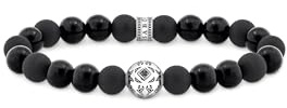 THOMAS SABO Black Obsidian Bracelet - Black Obsidian and Recycled Blackened Silver Bead Bracelet - 16cm