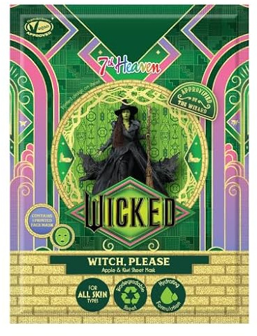 7th Heaven Wicked Face Mask (Elphaba) Apple and Kiwi Hydrating Face Mask, Brightens and Nourishes, Vegan - Genuine 7th Heaven Skincare & Wicked Merchandise