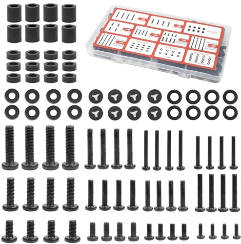 92 Pcs TV Bracket Screws, Universal TV Mounting Screw Kit Fits Most 32-80 TVs, M4 M5 M6 M8 Bolts with Washers & Spacers, VESA Screws for Wall Mount Brackets, Monitor Stand Fixings Hardware Set, Black