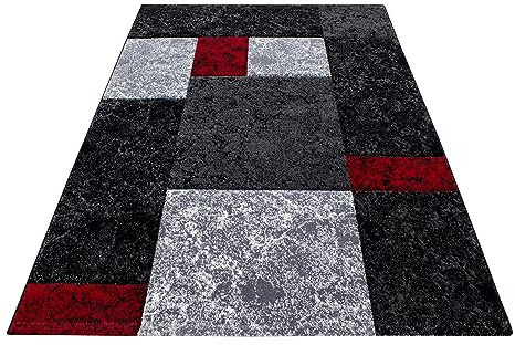 KADIMA DESIGN Wohnteppich Karo-Muster Pflegeleicht Waschbar Strapazierfähig Rot 240x340 cm Wohnzimmer Fußbodenheizung geeignet Oeko-TEX Gekettelt Flur Esszimmer Diele Schadstoffgeprüft | Monza