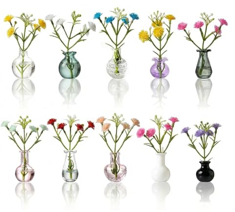 Higijapuf 10 Pack Magnetic Vase Fridge Magnets, Tiny Vase Glass Vase Magnets Small Vases For Flowers, Refrigerator Vase Magnet For Locker Whiteboard Office Home Decor Gift