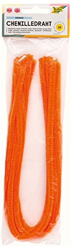 folia 77840 - Chenilledraht, Pfeifenputzer, 10 Stück in orange, Durchmesser 8 mm und 50 cm lang, ideal für Kinder zum Basteln und Gestalten von Tieren, Figuren und anderen Formen