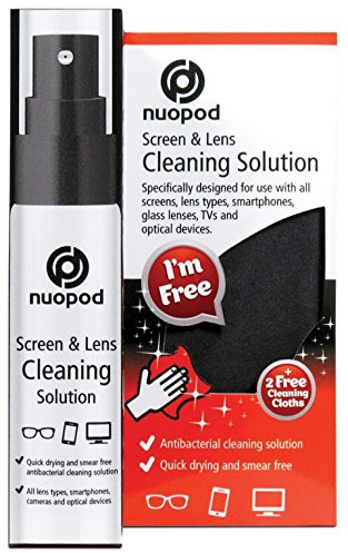 Nuopod 30ml Antibacterial Screen & Lens Cleaning Solution With 2 FREE 300gsm Microfiber Cloths Included, Superb Results On Smartphones, Tablets, Monitors, TV Screens, Glasses Lenses, Sat Nav, Etc.